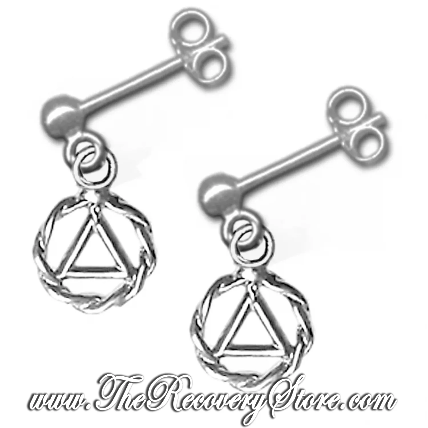 Sterling Silver AA Symbol in a Small Twist Wire Circle Stud Dangle Earrings