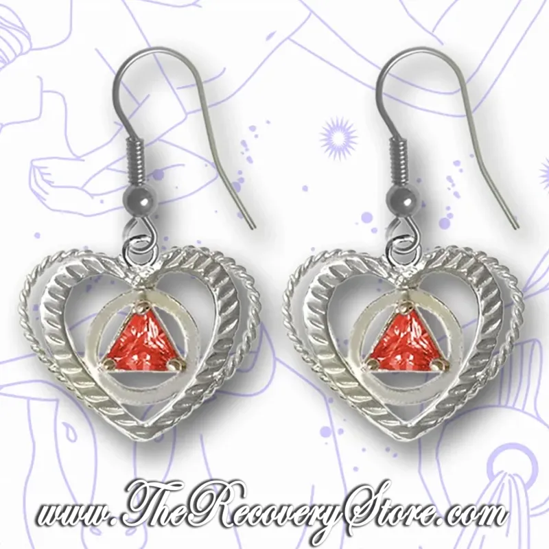 Sterling Silver AA Symbol Heart Cubic Zirconia Triangle Birthstones Earrings