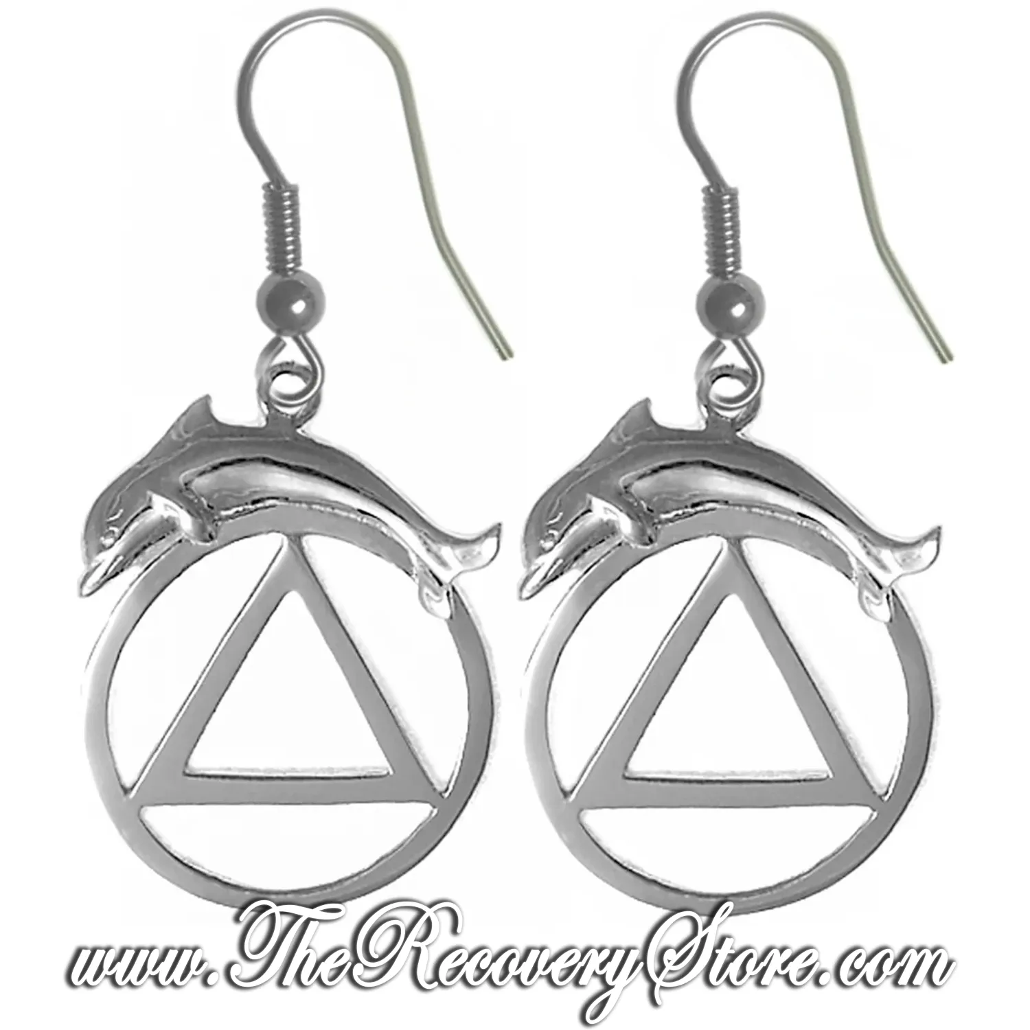 Sterling Silver AA Symbol with a Dolphin Earrings