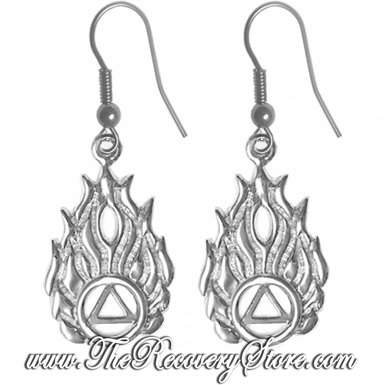 Sterling Silver Earrings - AA Symbol in Flames