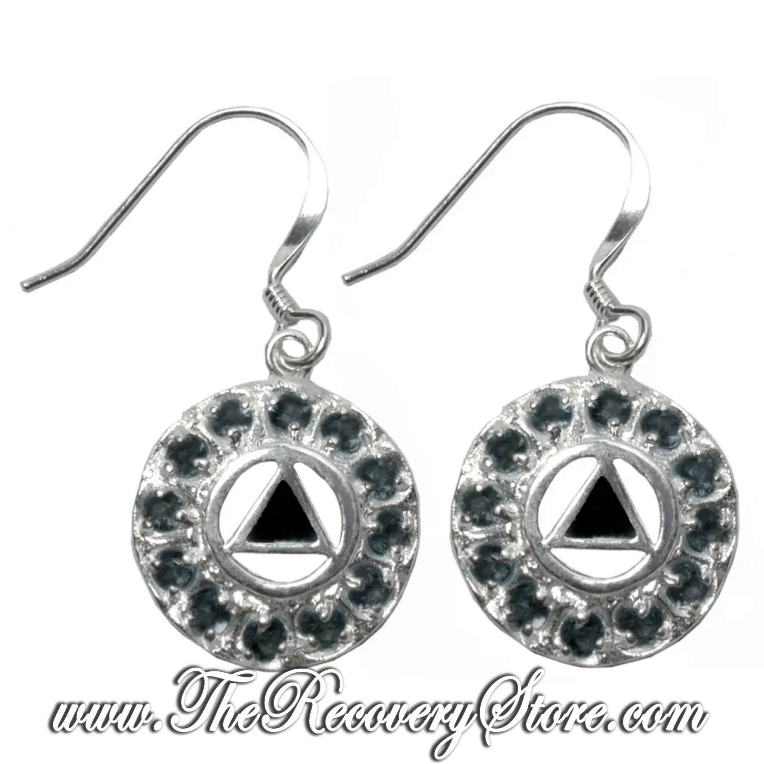 Sterling Silver Black Enamel Inlay with 12 Black Cubic Zirconia&#39;s Earrings