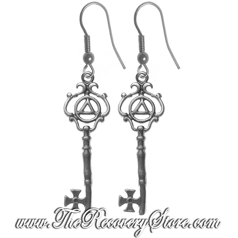 Sterling Silver AA Antique Style Key Earrings