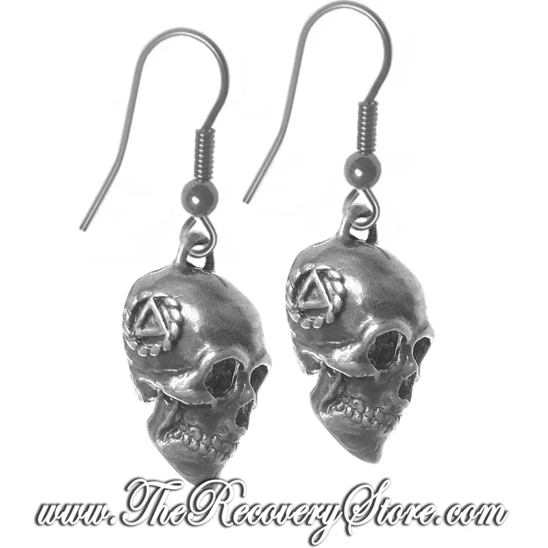 Sterling Silver Skull Earrings With AA Symbol