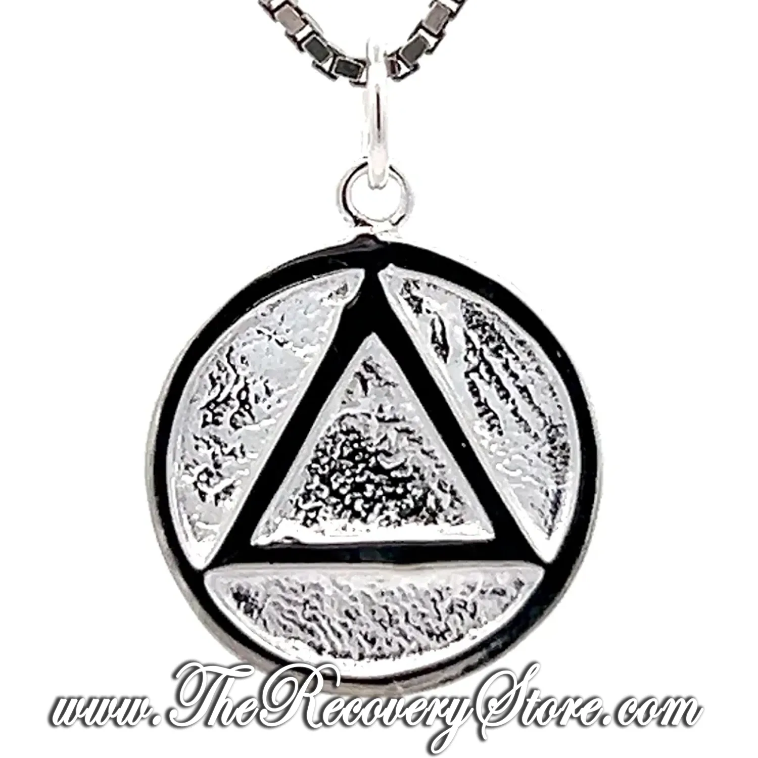 Sterling Silver Solid Textured Circle, Coin Style with Triangle, Medium Size Pendant