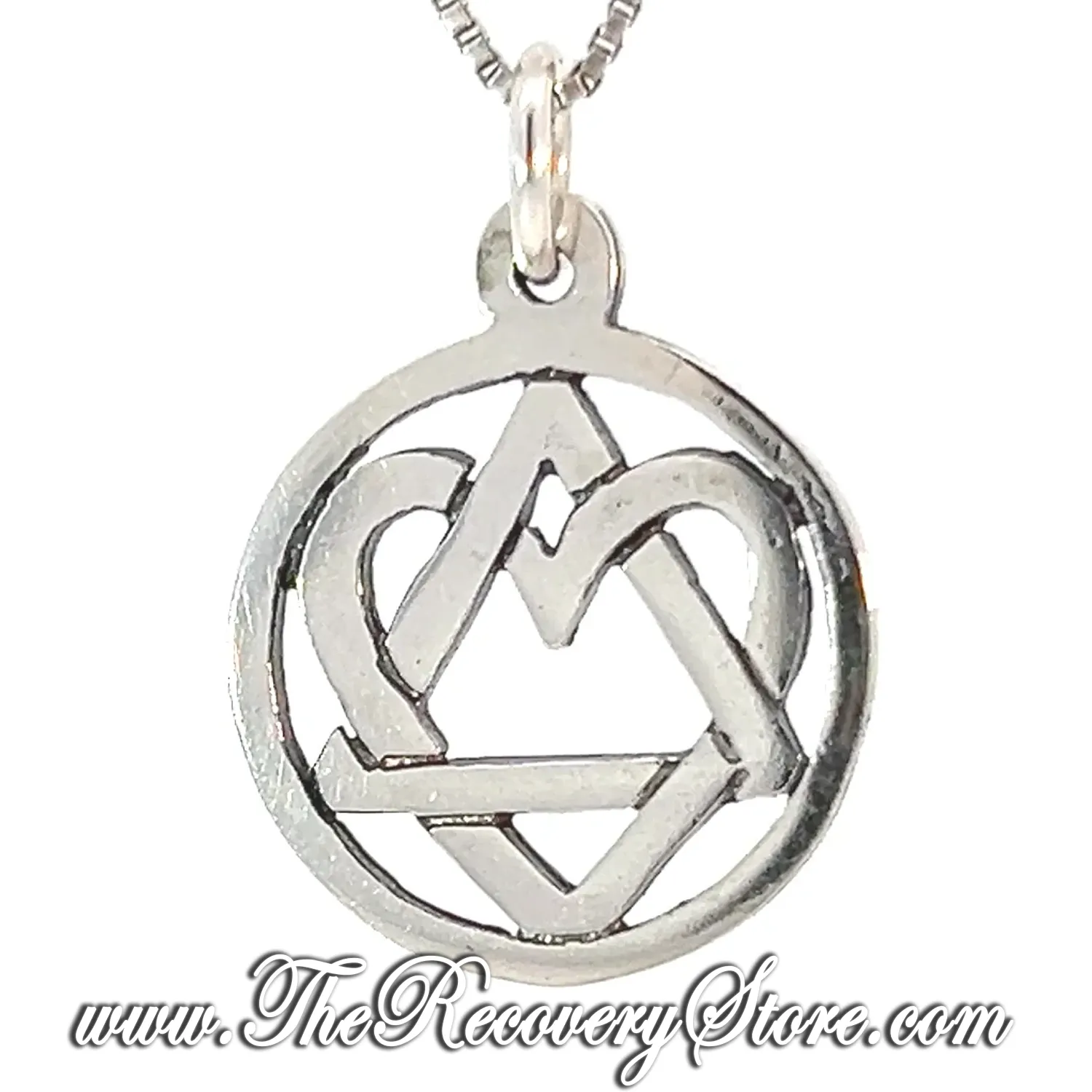 Sterling Silver AA Symbol with a Open Heart, Love &amp; Service Medium Size Pendant