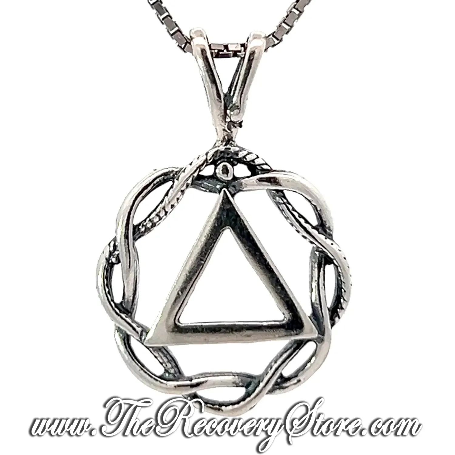 Sterling Silver AA Symbol in a Basket Weave Circle, Medium Size Pendant