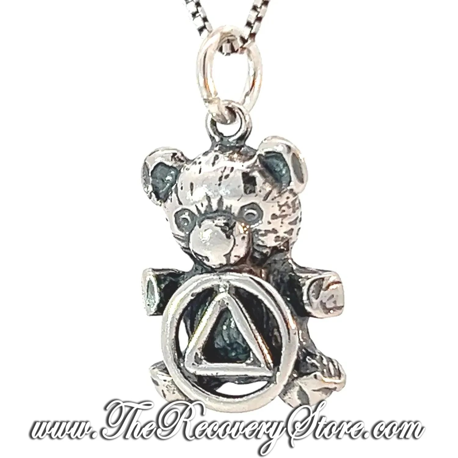 Sterling Silver AA Recovery Symbol on a Adorable Teddy Bear Pendant