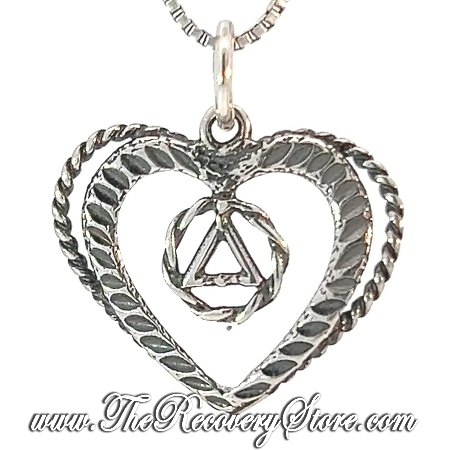 Sterling Silver AA Symbol in a Small Twist Wire Circle in a Open Heart
