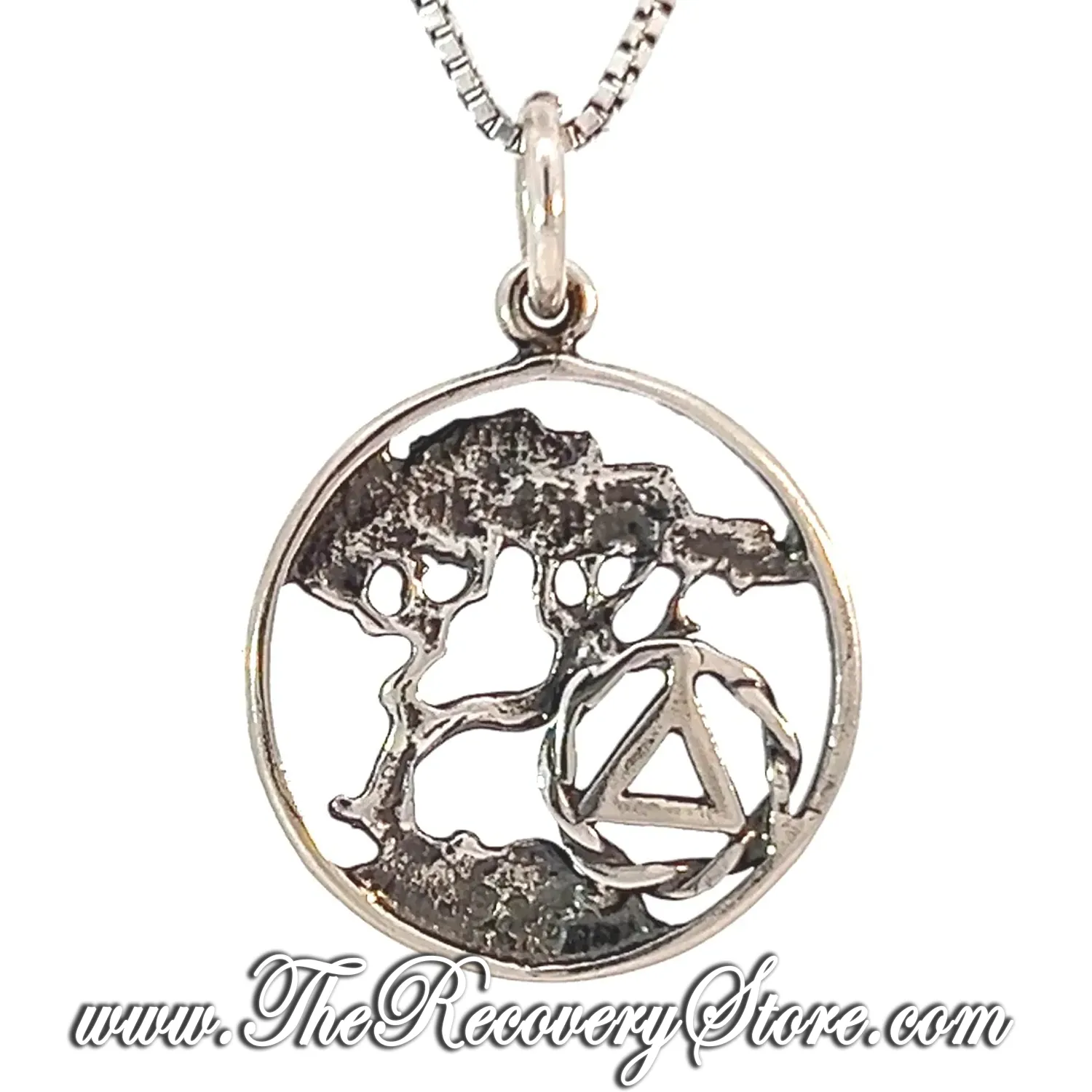 Sterling Silver AA Recovery Symbol with a Beautiful Tree of Life Pendant