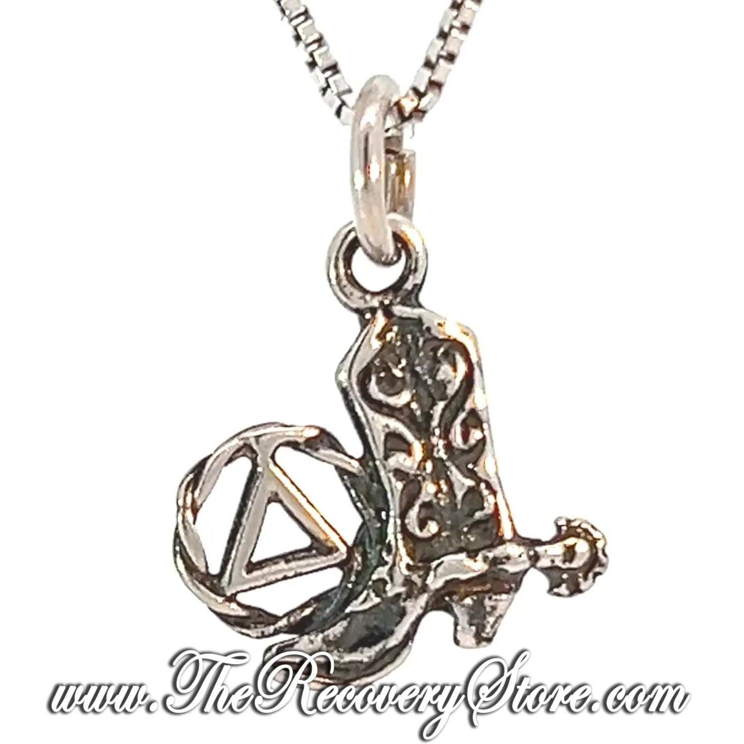Sterling Silver AA Recovery Symbol with a Cowboy Boot Pendant