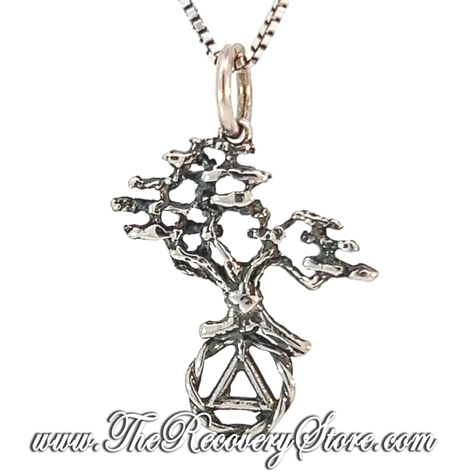 Sterling Silver AA Recovery Symbol with a Beautiful Tree of Life Pendant