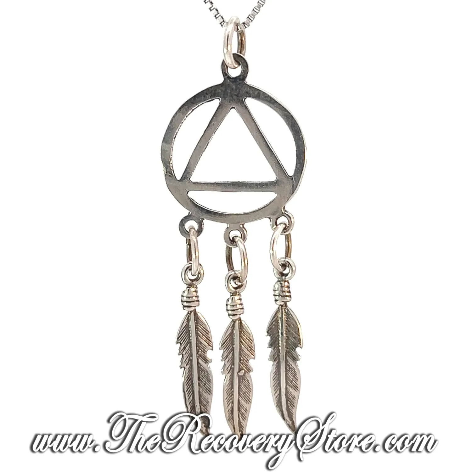 Sterling Silver AA Symbol with 3 Feathers Pendant