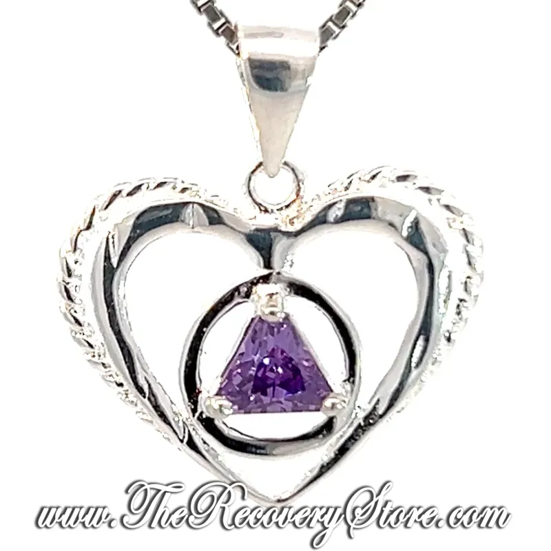 Sterling Silver Monthly Birthstone Symbol Open Heart Pendant