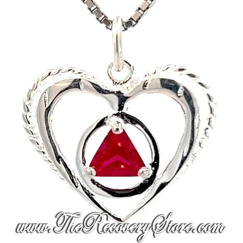 Sterling Silver Monthly Birthstone Symbol Open Heart Pendant