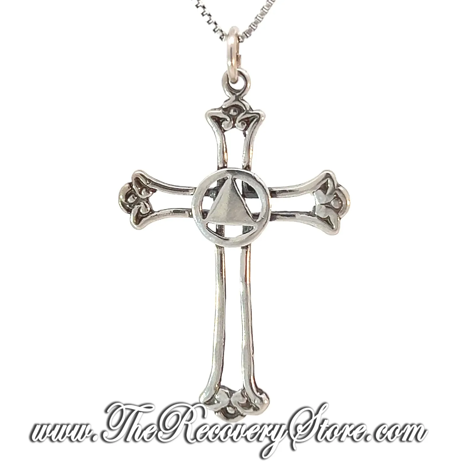Sterling Silver AA Symbol with Solid Triangle Set in a Open Cross Pendant