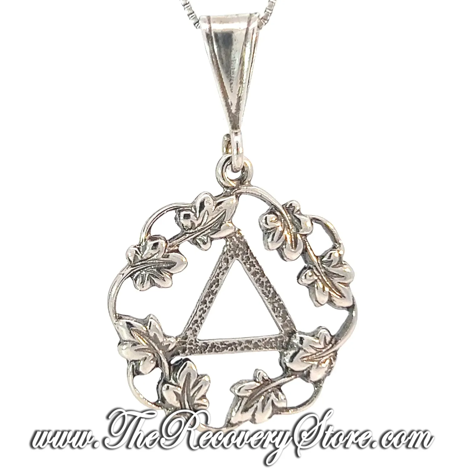 Sterling Silver AA Symbol in a Circle of Leaves, Large Size Pendant