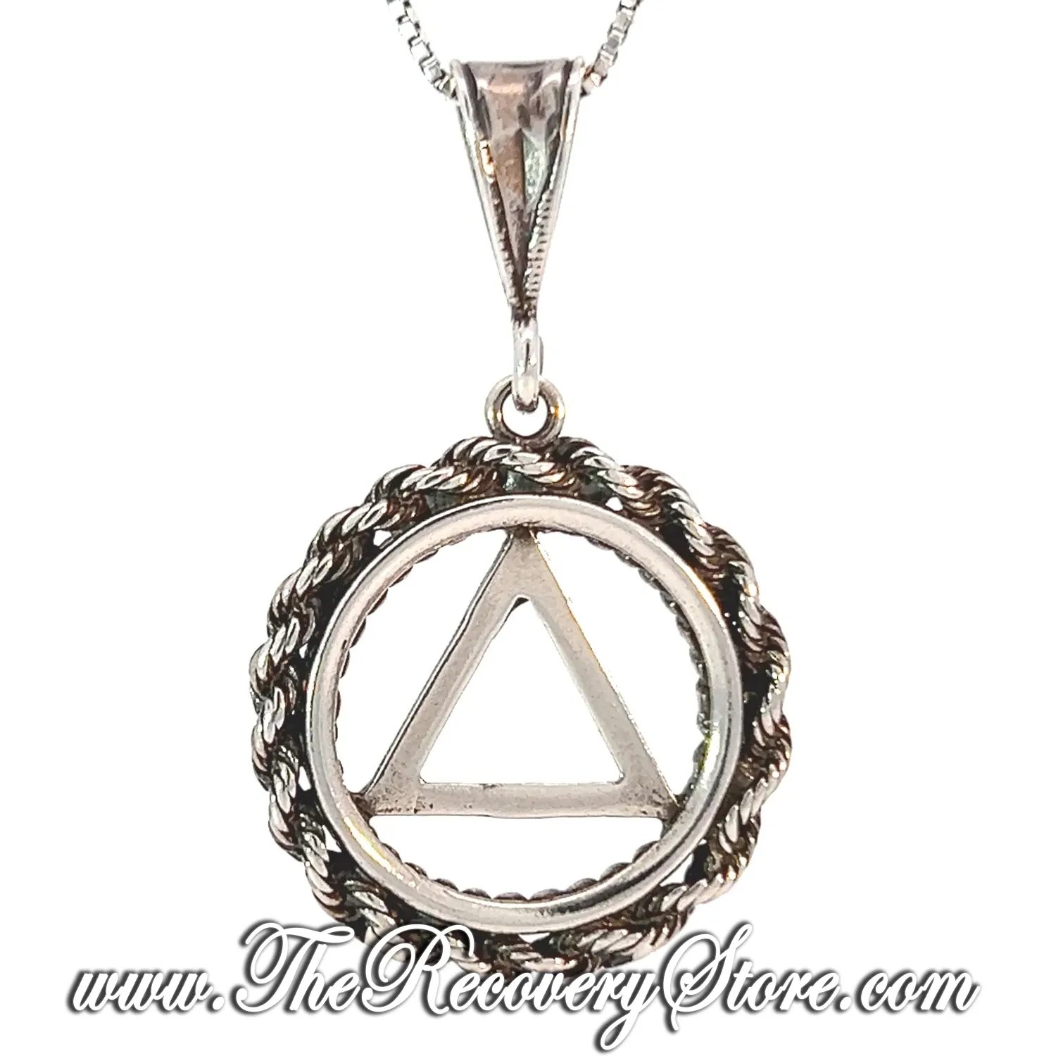 Sterling Silver AA Symbol in a Rope Style Circle, 3.2 Gram Pendant
