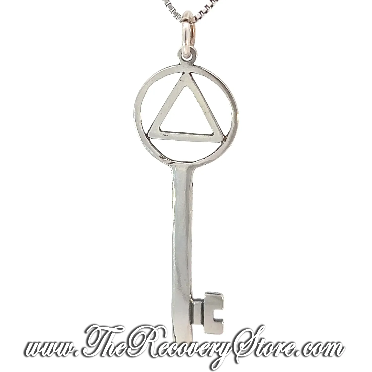 Sterling Silver AA Symbol inside Antique Style Key Pendant
