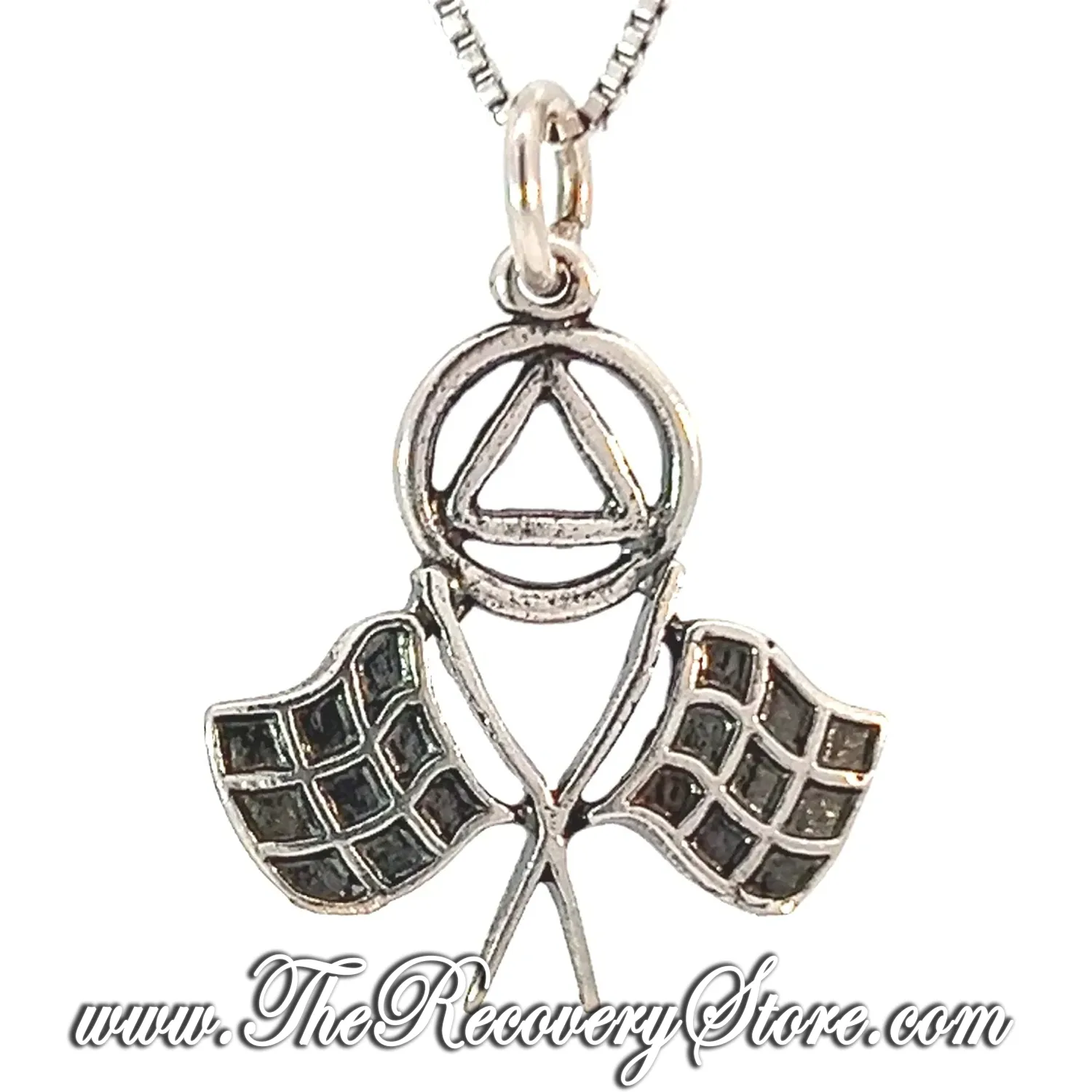 Sterling Silver AA Symbol on Double Racing Flags Pendant