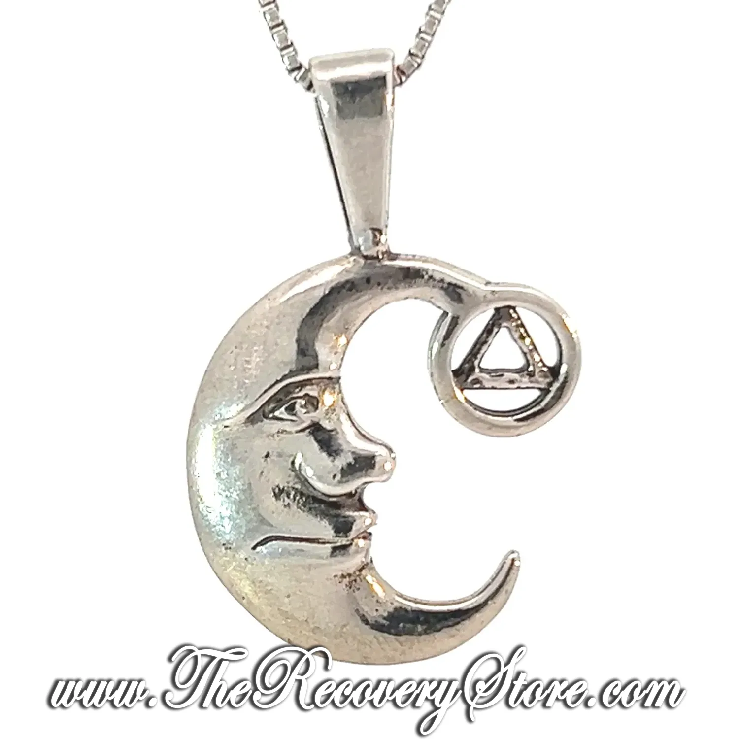 Sterling Silver &quot;Man on the Moon&quot; with AA Symbol, Medium Size Pendant