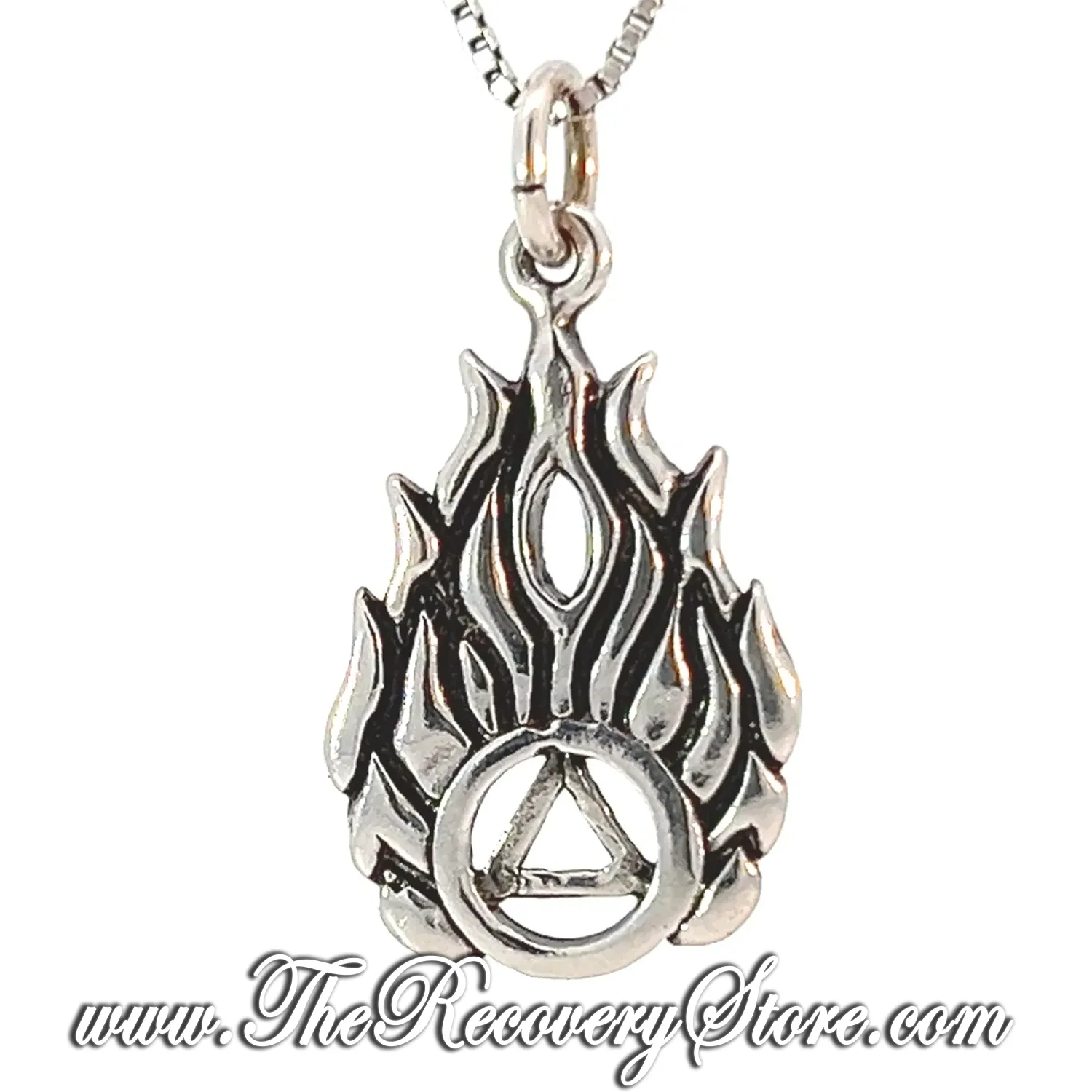 Sterling Silver Pendant, Alcoholics Anonymous AA Symbol in Flames
