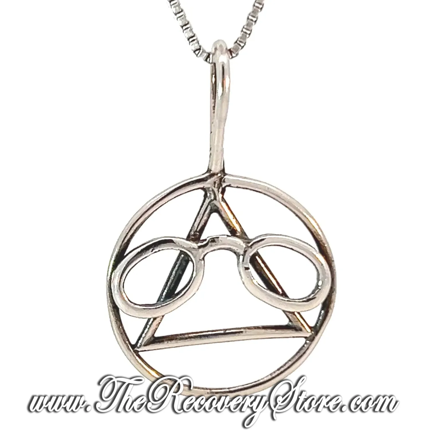 Sterling Silver AA Symbol with a &quot;New Pair of Glasses&quot;, Medium Size Pendant
