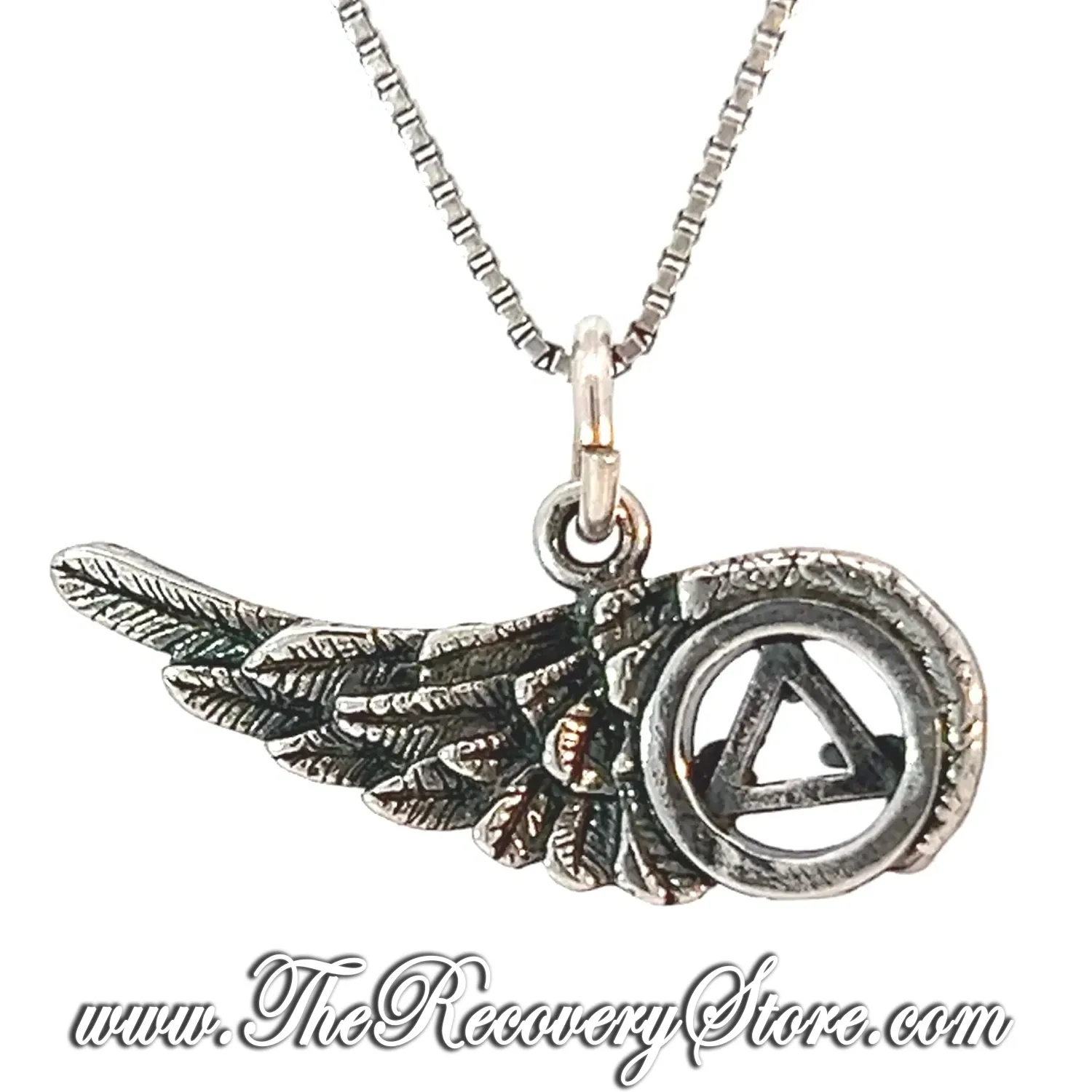 Sterling Silver AA Recovery Symbol on a Beautiful Angels Wing