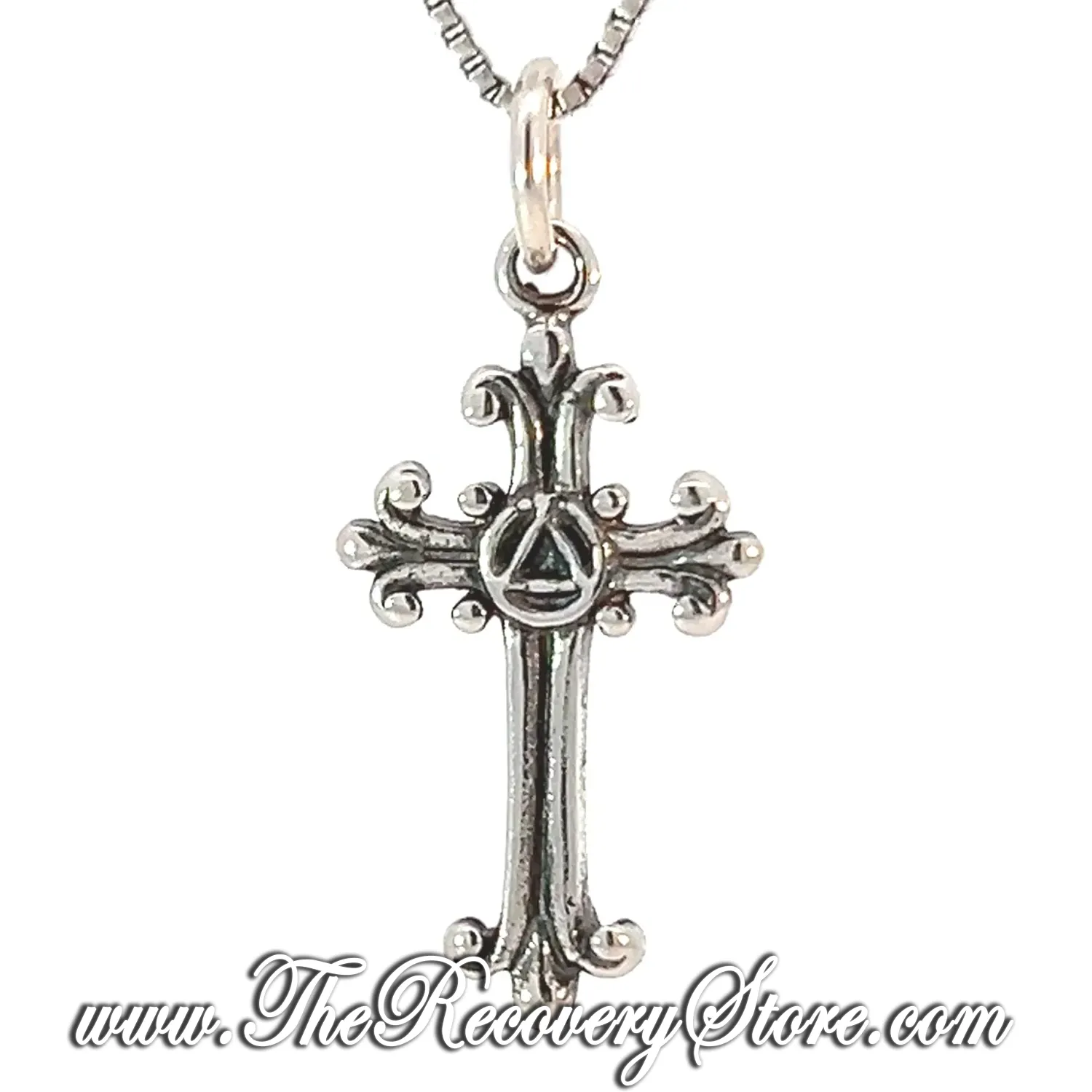 AA Symbol on a Small Sterling Silver Cross Pendant