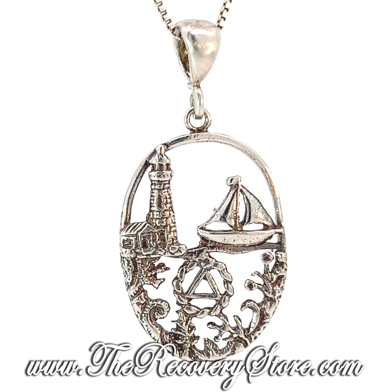 Sterling Silver AA Symbol in a Seascape Design, Med/Large Size Pendant