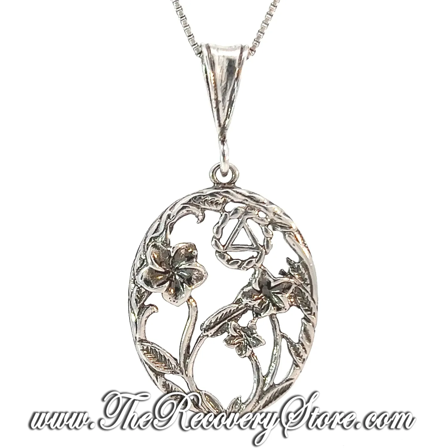 Sterling Silver AA Symbol in a Old Fashion Style with 3 Flowers Medium Large Size Pendant