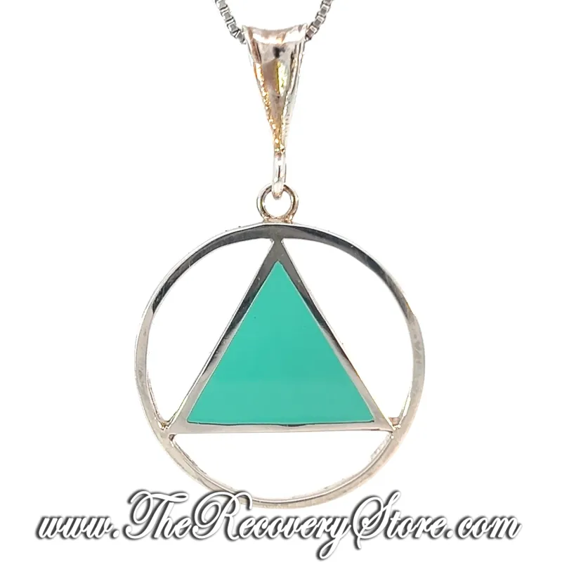 AA Symbol Blue &amp; Sterling Silver Large Pendant