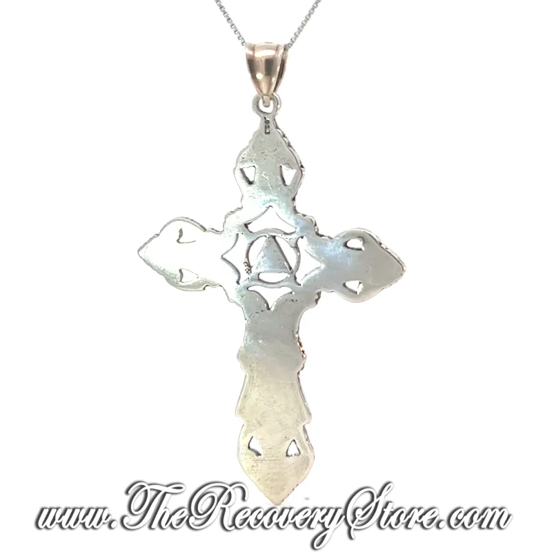 AA Symbol Sterling Silver Large Open Cross