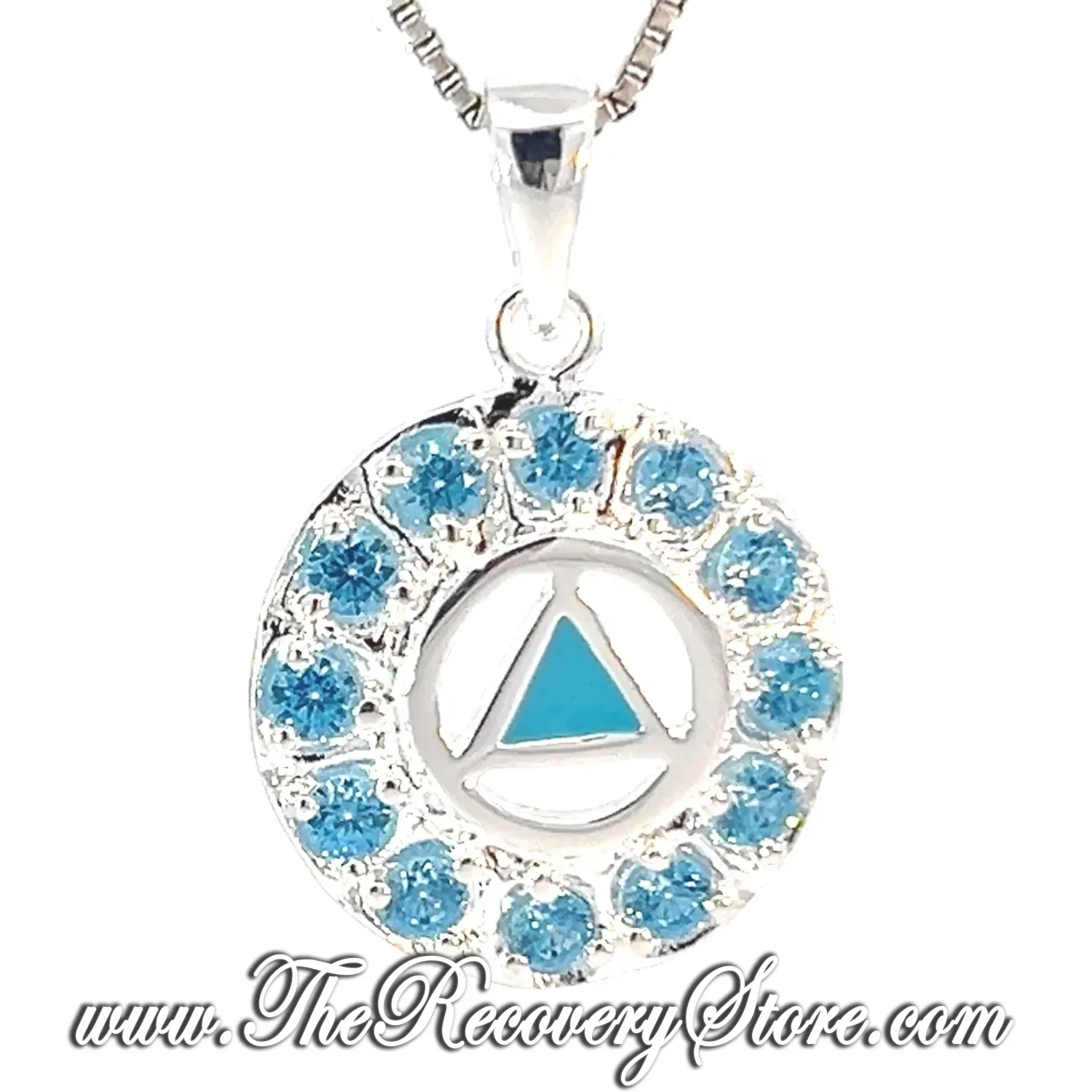 Sterling Silver Baby Blue Enamel Inlay with 12 Baby Blue Cubic Zirconia, Medium Size Pendant