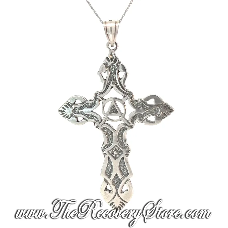AA Symbol Sterling Silver Large Open Cross