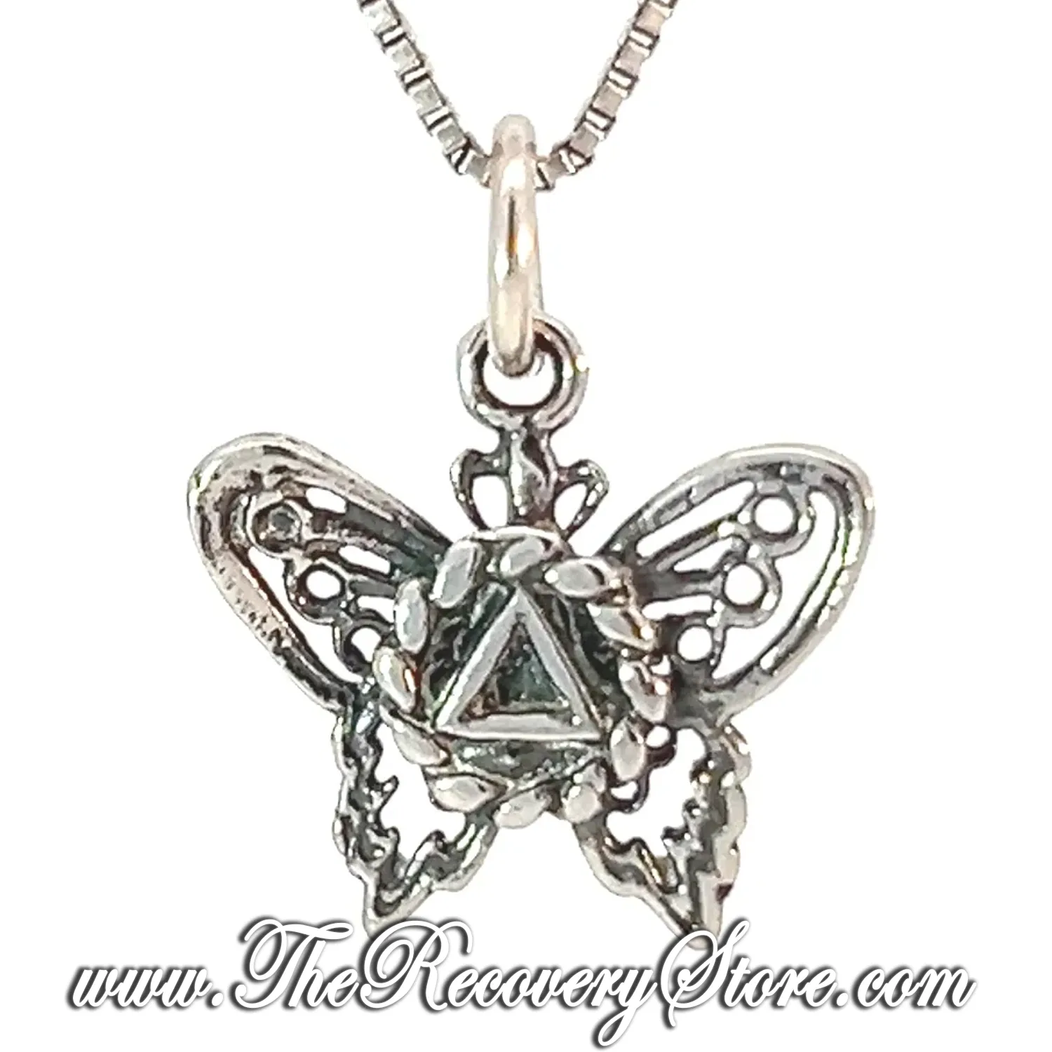 Sterling Silver AA Symbol on a Small Beautiful Butterfly Pendant