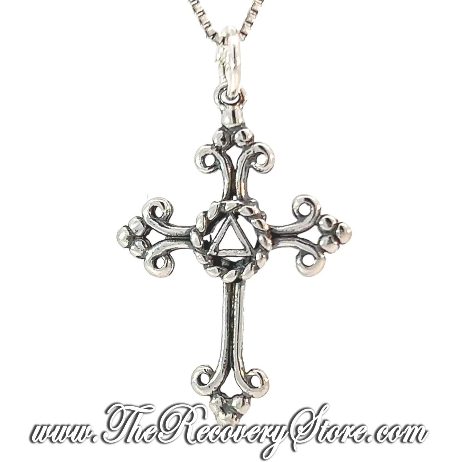 AA Symbol Set in an Open Cross Sterling Silver Medium Pendant