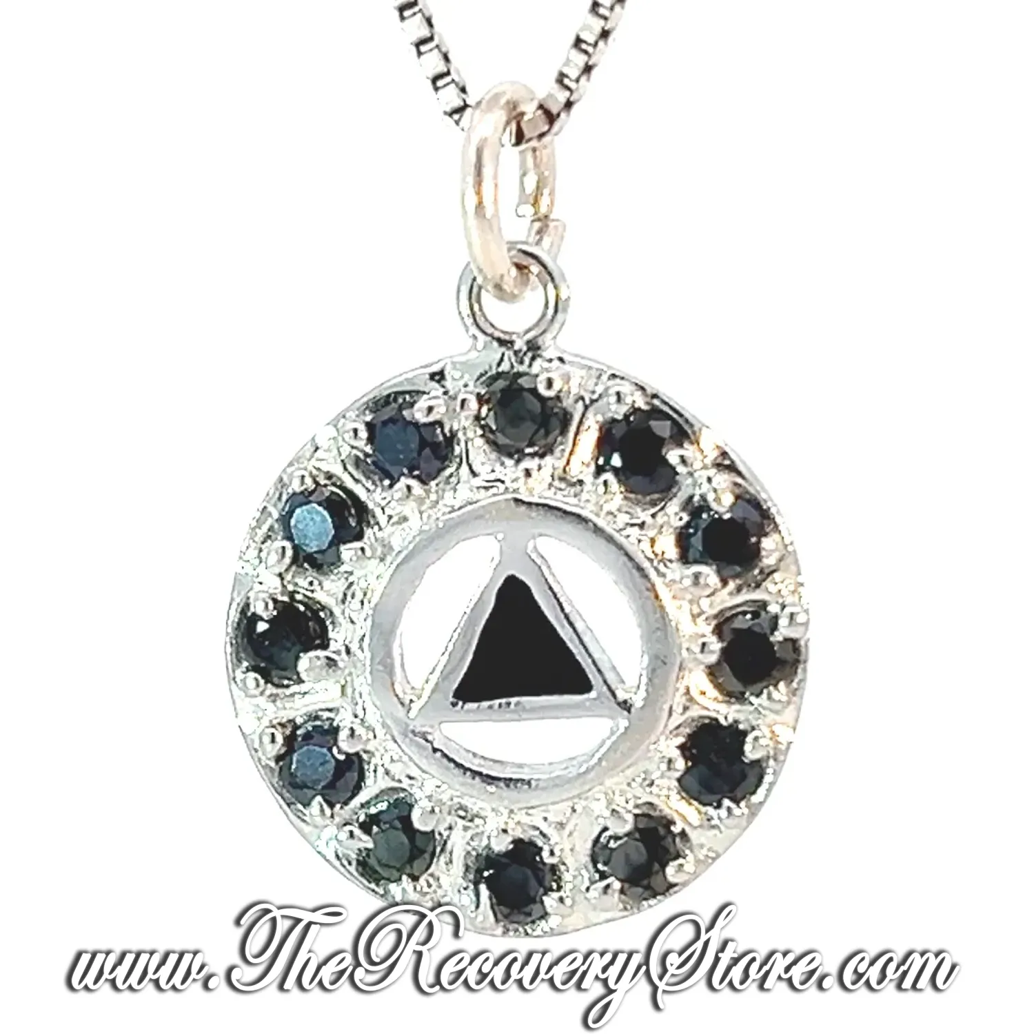 Sterling Silver Black Enamel Inlay with 12 Black Cubic Zirconia's, Medium Size Pendant