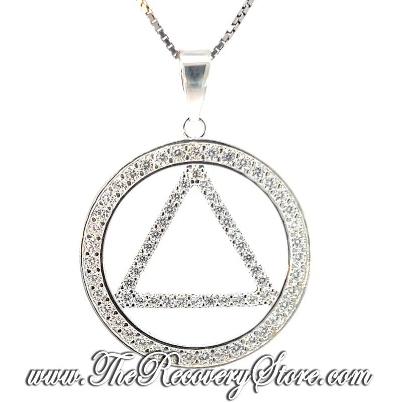 AA Sterling Silver Large Circle Triangle CZ Pendant