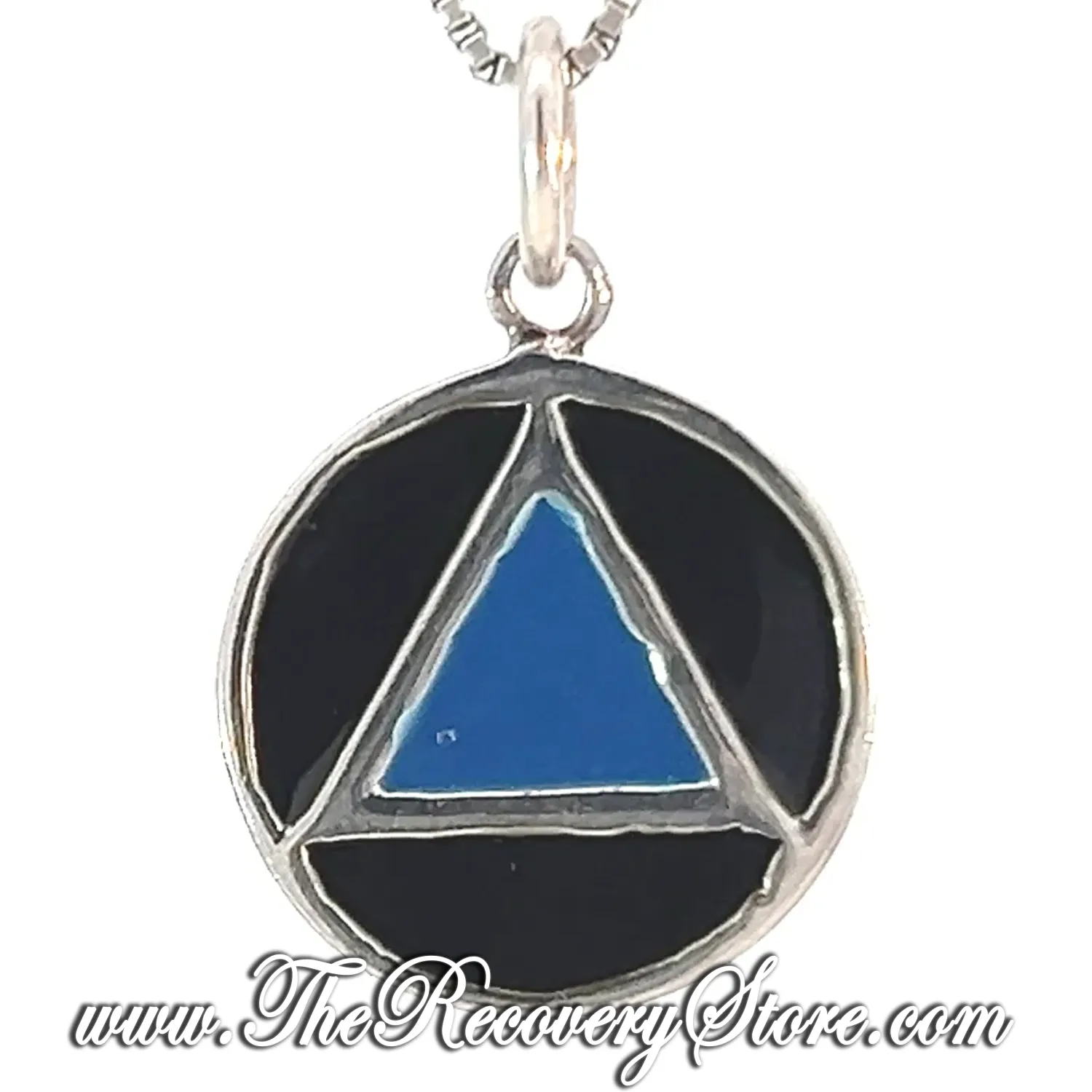 Sterling Silver AA Symbol with Black Enamel Circle and Blue Enamel Triangle Pendant