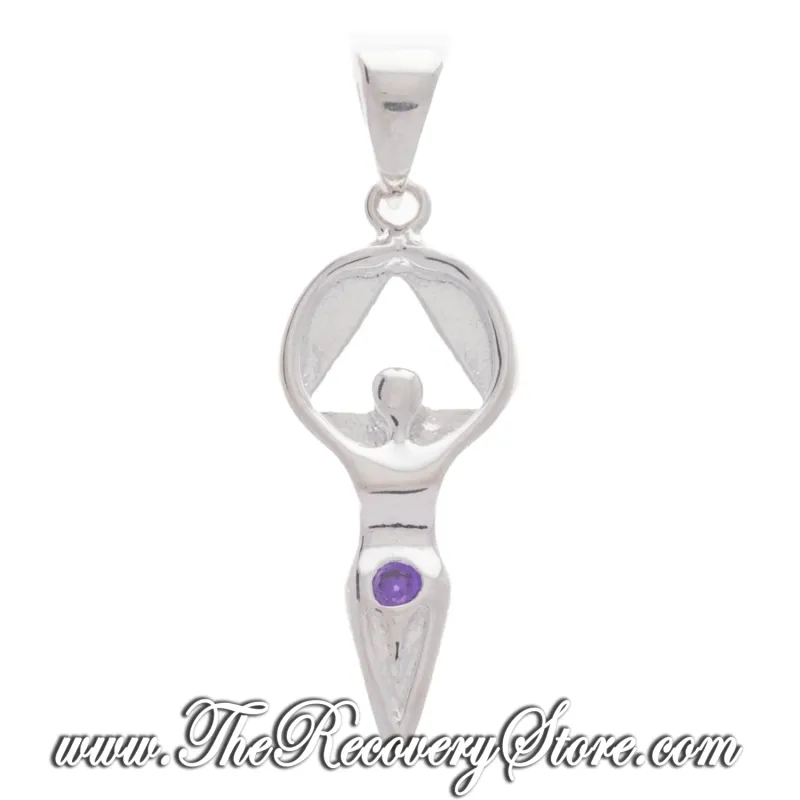 Sterling Silver AA Women in Recovery Symbol Birthstone Pendant