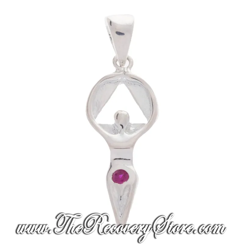 Sterling Silver AA Women in Recovery Symbol Birthstone Pendant