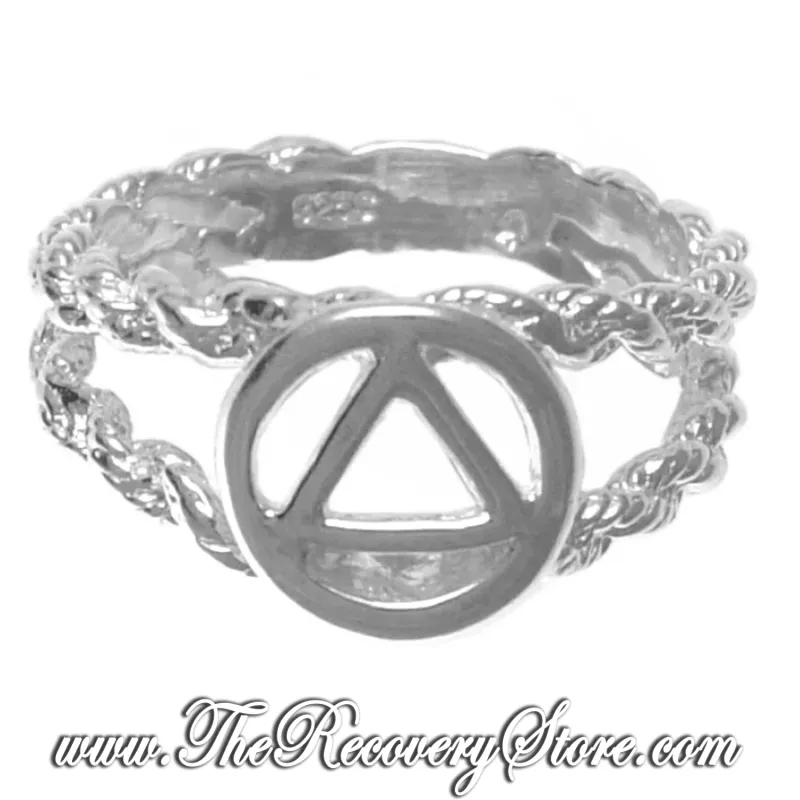 AA Sterling Silver Symbol Circle Triangle Open Rope Style Ring