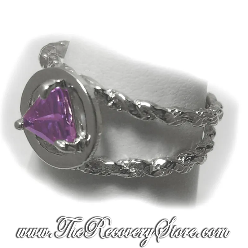 AA Symbol Birthstone on Sterling Silver Circle Triangle Ring