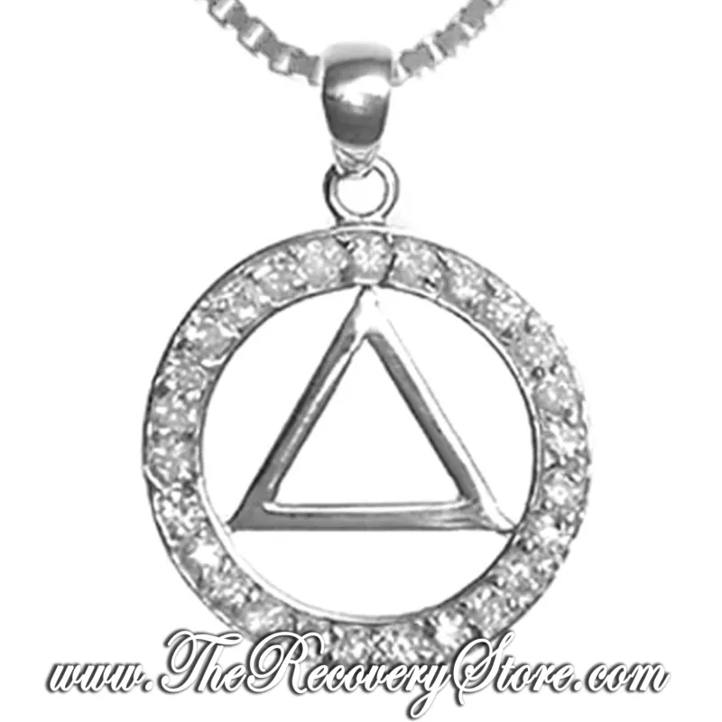 AA Symbol CZ Sterling Silver Pendant with 18&quot; Box Chain