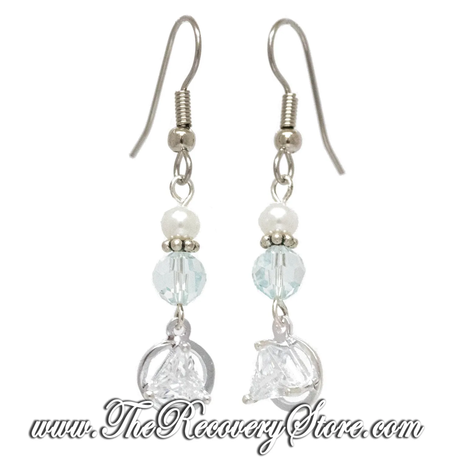 Sterling Silver AA 5mm CZ Triangle Diamond  Beaded Earrings