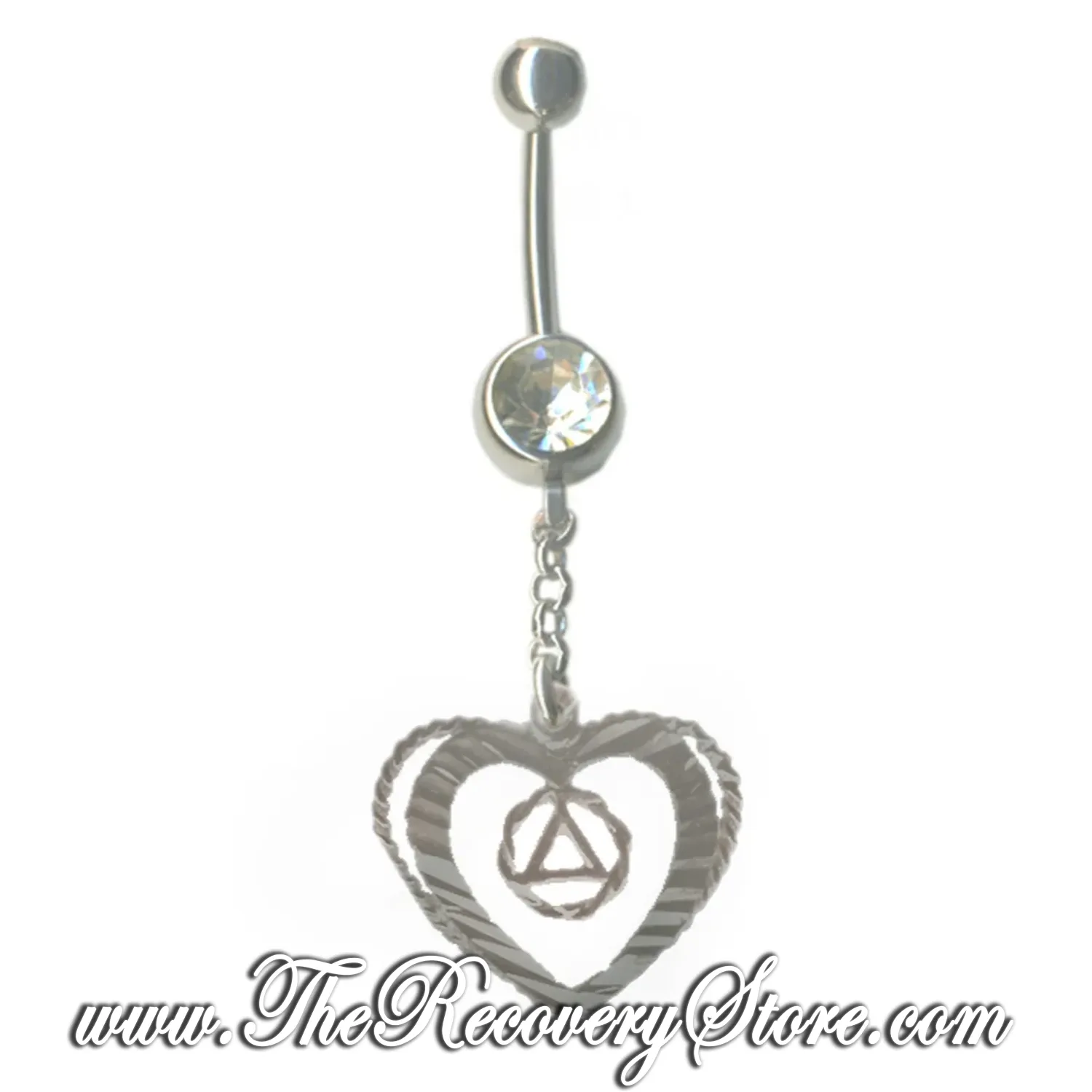 Sterling Silver AA Symbol in a Small Twist Wire Circle in a Open Heart Body Jewelry