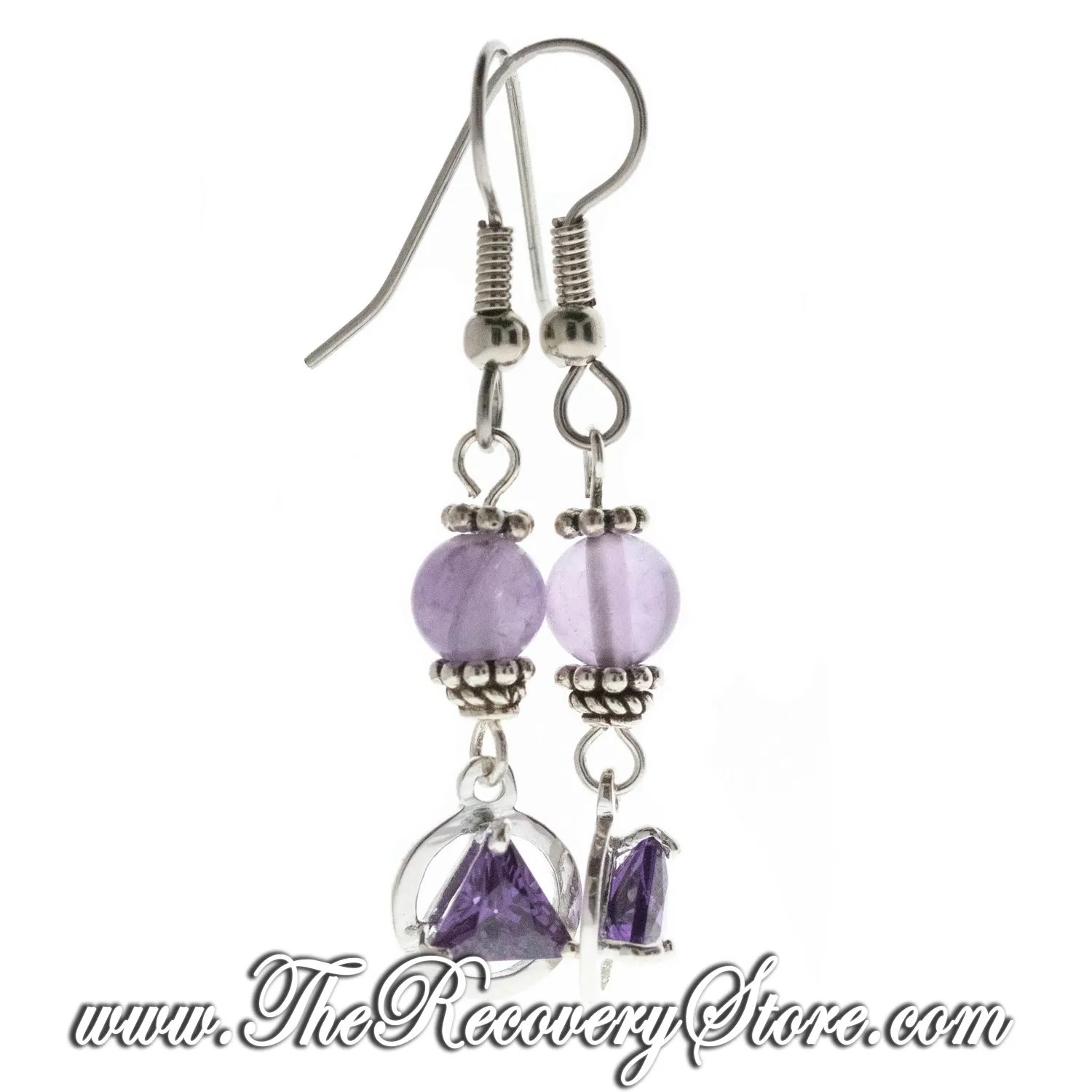 Sterling Silver AA 5mm CZ Triangle Amethyst Beaded Earrings