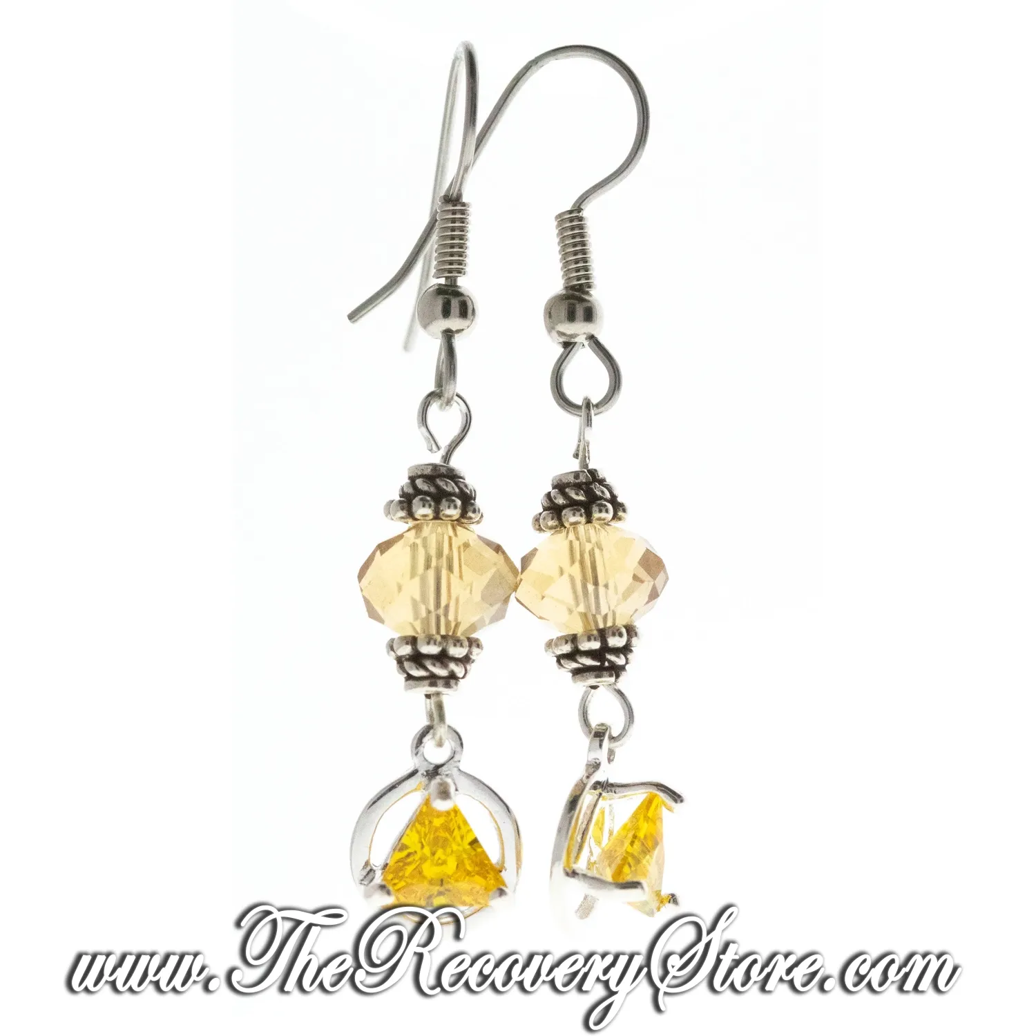 Sterling Silver AA 5mm CZ Triangle Topaz  Beaded Earrings