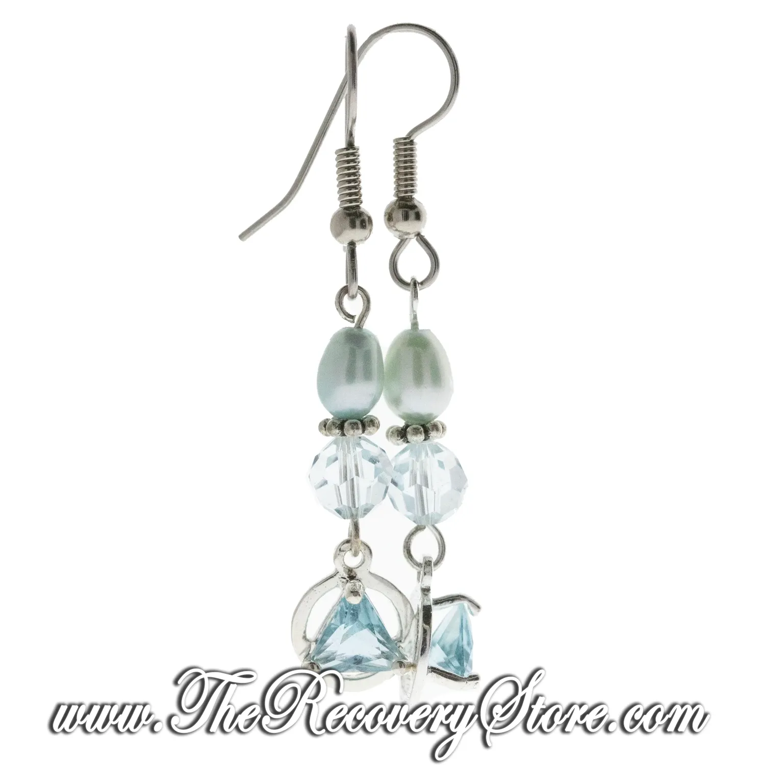 Sterling Silver AA 5mm CZ Triangle Blue Zircon Beaded Earrings