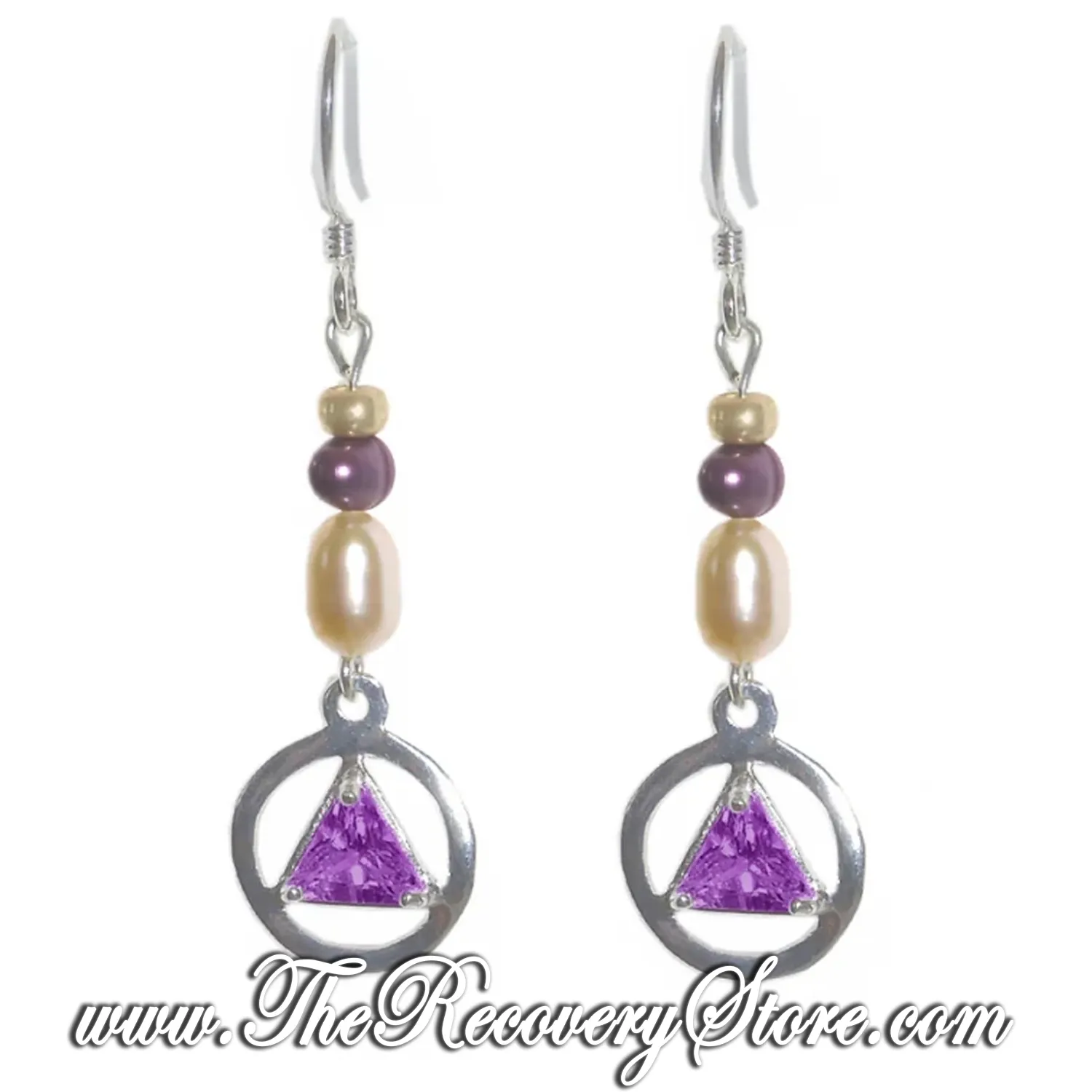 AA Sterling Silver 6mm Purple CZ Triangle Beaded Earrings